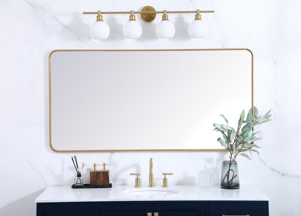 Elegant MR803060BR Soft Corner Metal Rectangular Mirror 30X60", Brass
