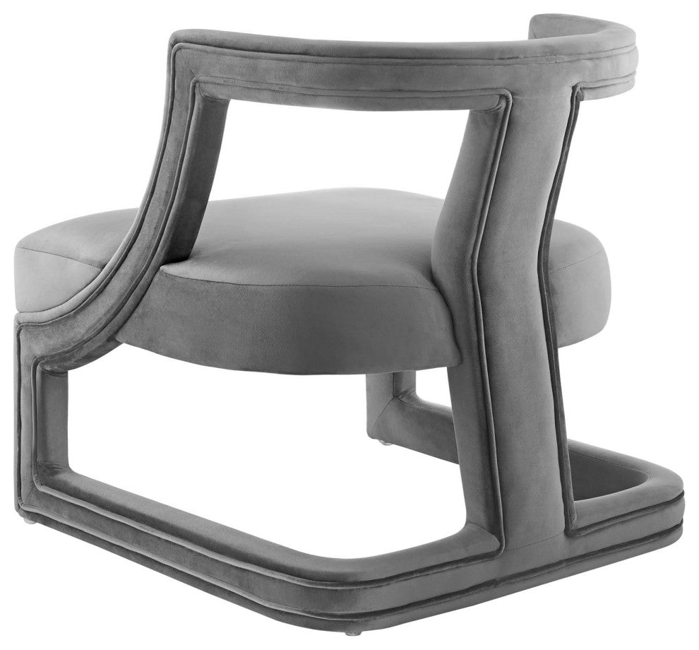 Modern Lounge Accent Side Chair Armchair, Velvet Fabric Wood, Grey Gray