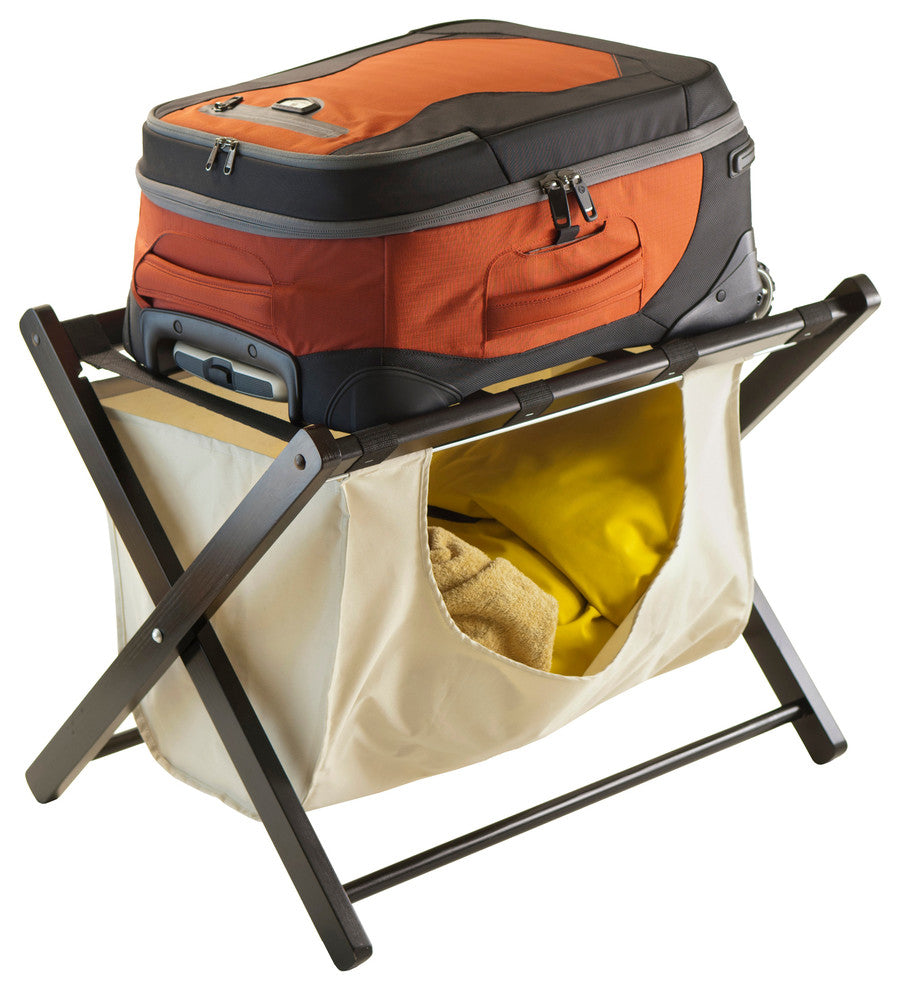 Dora Luggage Rack with Fabric Basket, Espresso