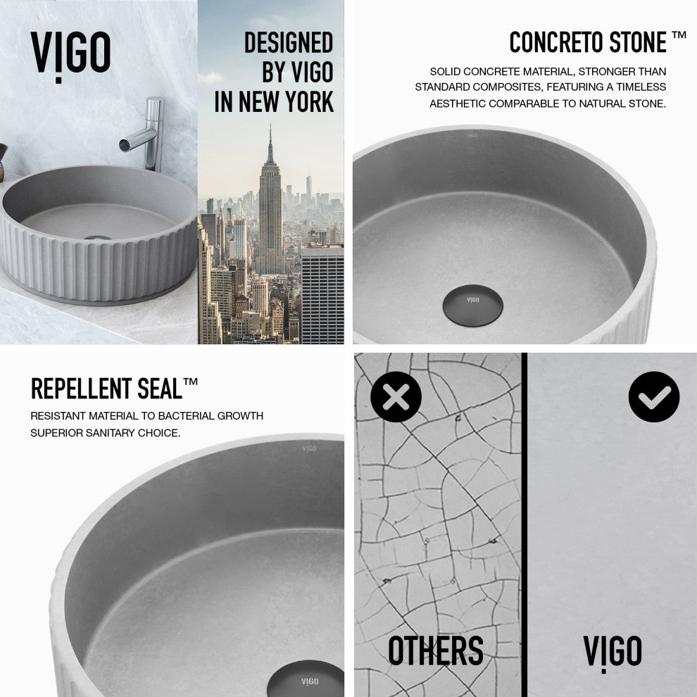 Windsor 16"L x 16"W Concrete Vessel Sink and Ashford 11"H Faucet Set