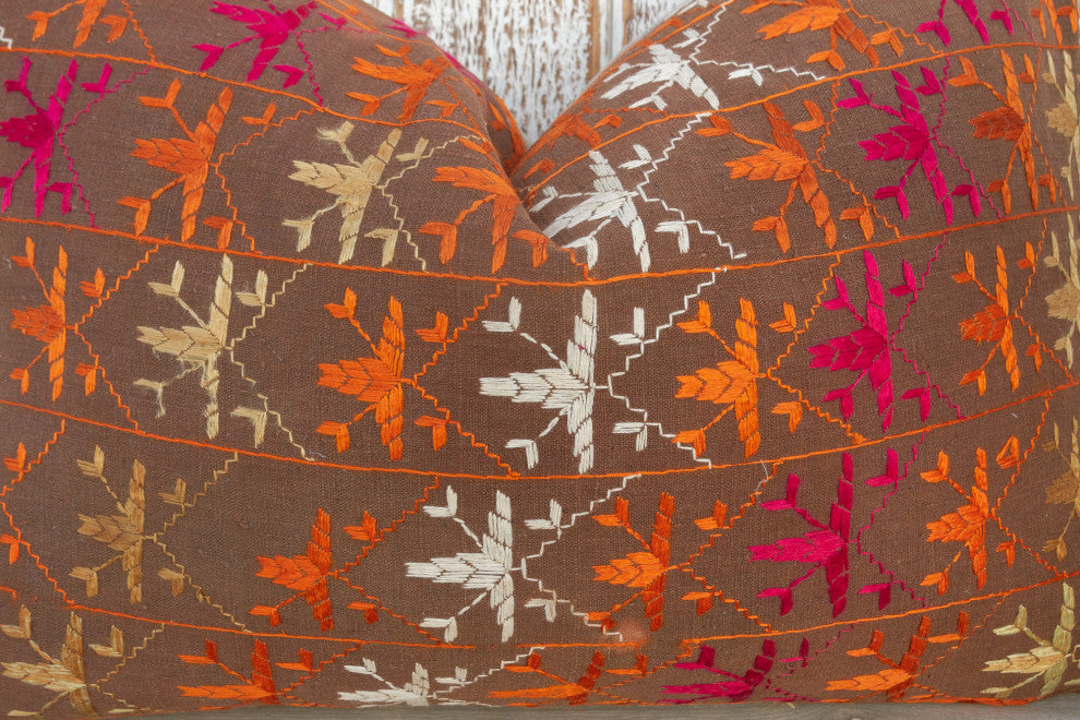 Anshi Antique Indian Folk Lumbar Pillow