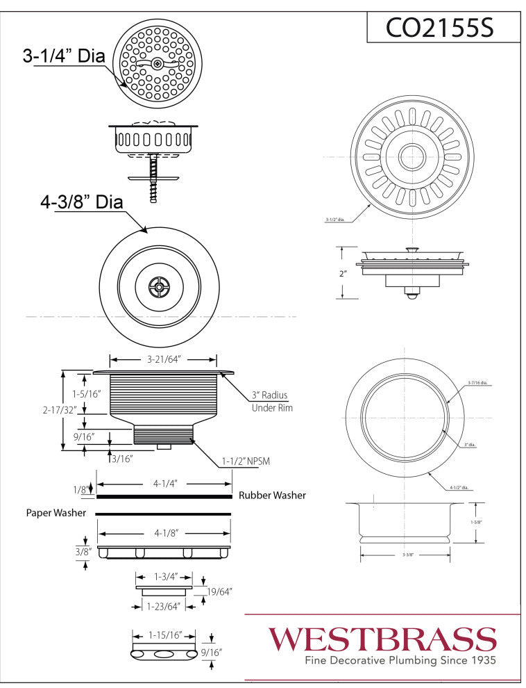 CO2155S Combo 3.5" Wing Nut Twist Style Large Kitchen Sink, Polished Chrome