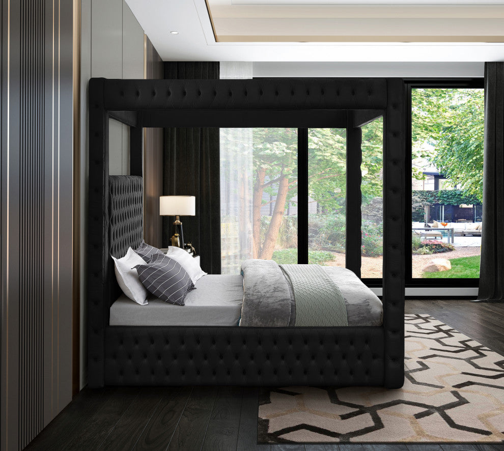 Royal Velvet Upholstered Bed, Black, King