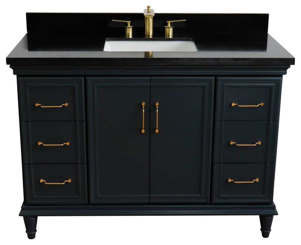 49" Single Sink Vanity, Dark Gray Finish With Black Galaxy Granite