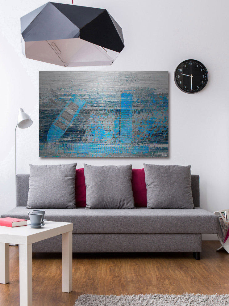 "Faded Blue Pier" Painting Print on Brushed Aluminum, 36"x24"