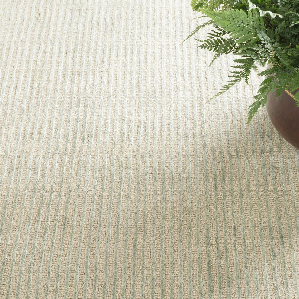 Cut Stripe Ocean Hand Knotted Viscose/Wool Rug, Blue, 6' x 9'