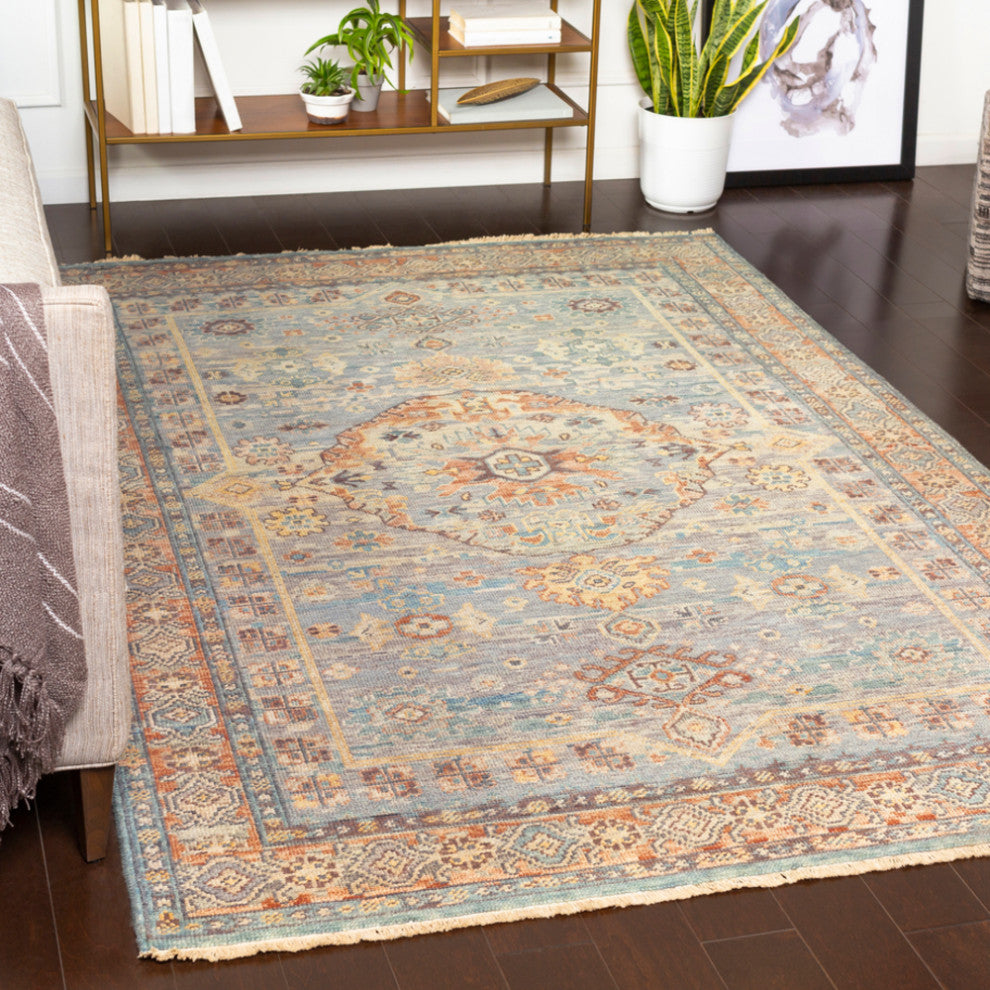 Surya Cappadocia CPP-5028 Traditional Area Rug, Aqua, 9' x 13' Rectangle