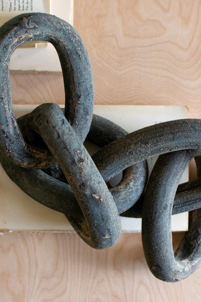 Coastal Clay Chain Link Sculpture Round Edges Rustic Distressed Finish Art