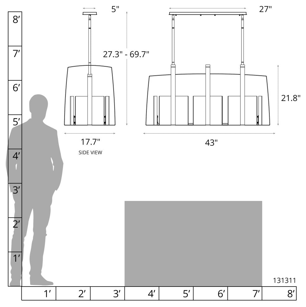 Arc Linear Pendant, Sterling Finish, White Swirl Glass