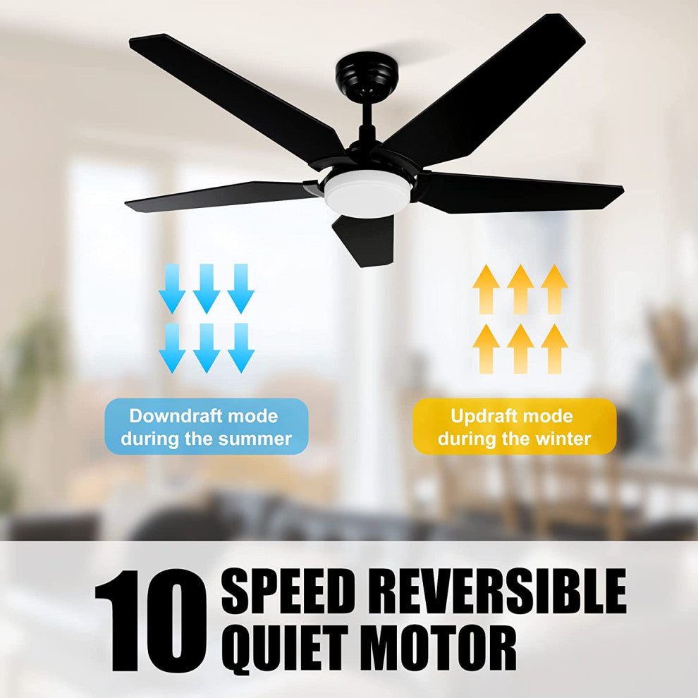 CARRO Smart Voice Control Ceiling Fan with Dimmable LED Light and Remote, Black, 52" Downrod