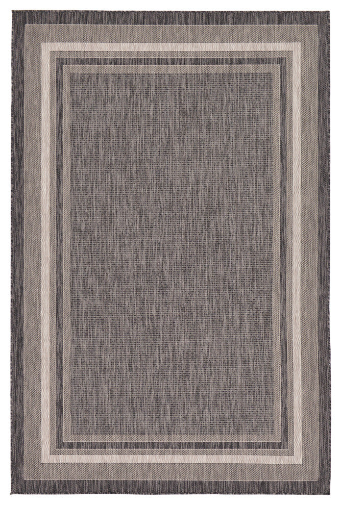 Unique Loom Black Soft Border Outdoor 6' 0 x 9' 0 Area Rug