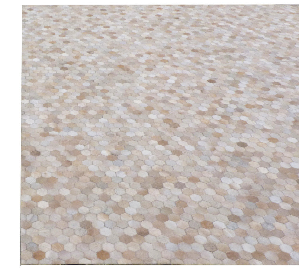 Mosaic Leather Cowhide Light Beige Area Rug