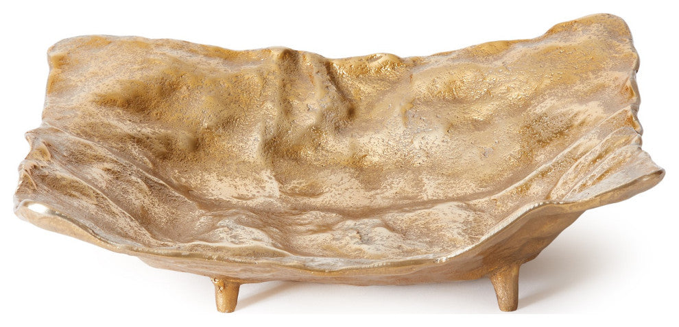 Modern Gold Metal Square Crinkled Decorative Bowl Tray Linen Texture Elegant