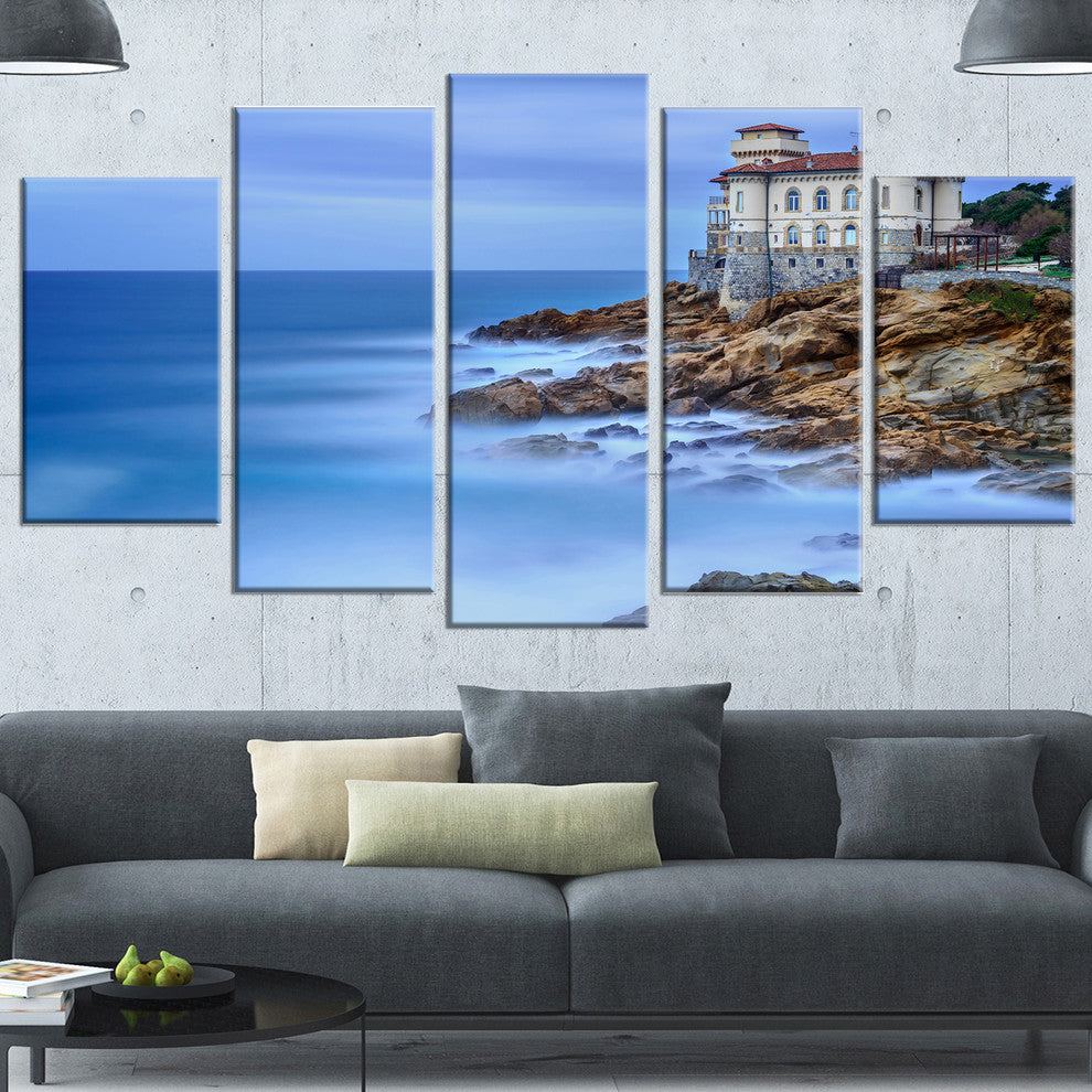 Beautiful Italian Seashore View, Seascape Canvas Art Print, 60"x32", 5 Panels