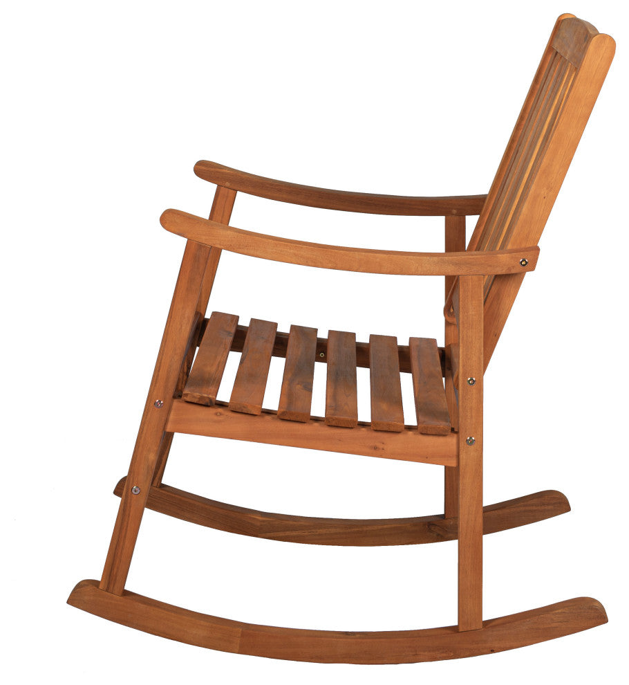 Penny Classic Slat-Back Acacia Wood Patio Outdoor Rocking Chair, Teak, Single