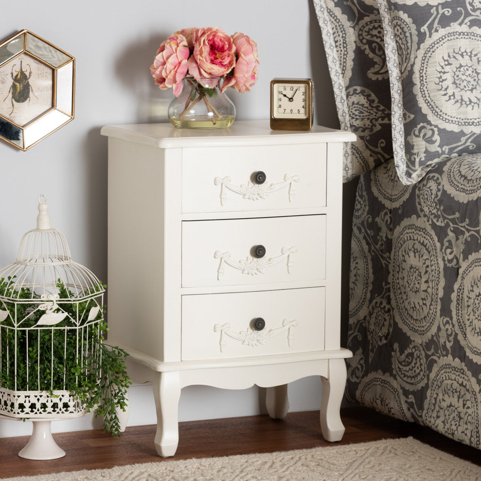 Callen Classic and Traditional White Finished Wood 3-Drawer Nightstand