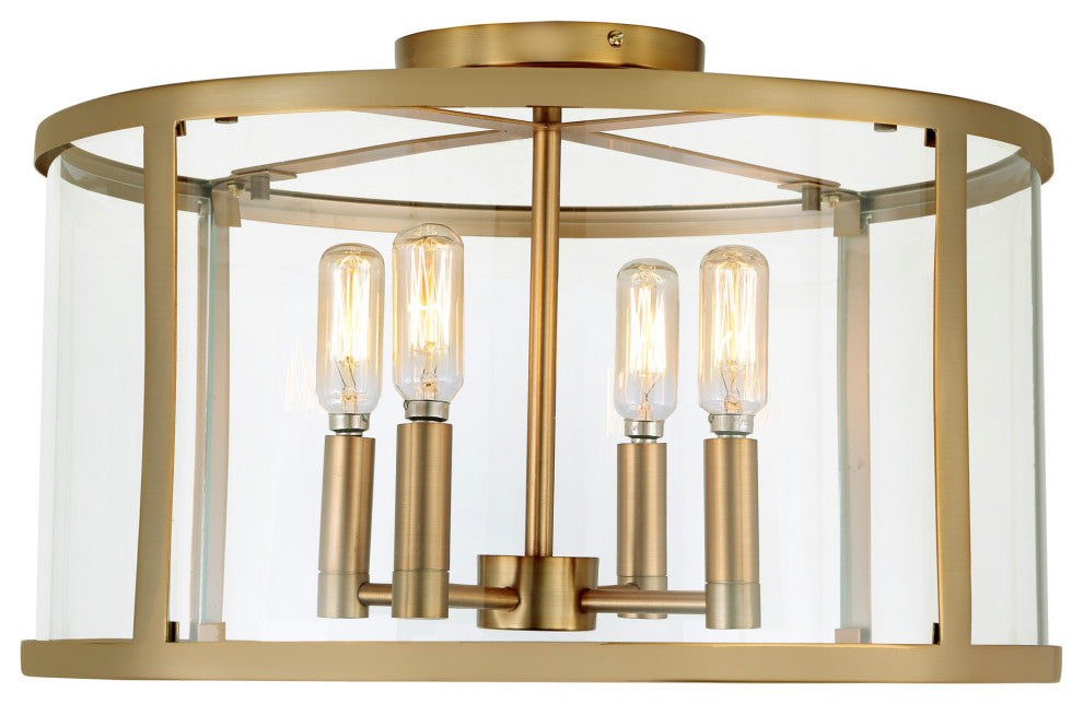 Bryant 4 Light Semi-Flush Ceiling Light, Satin Brass