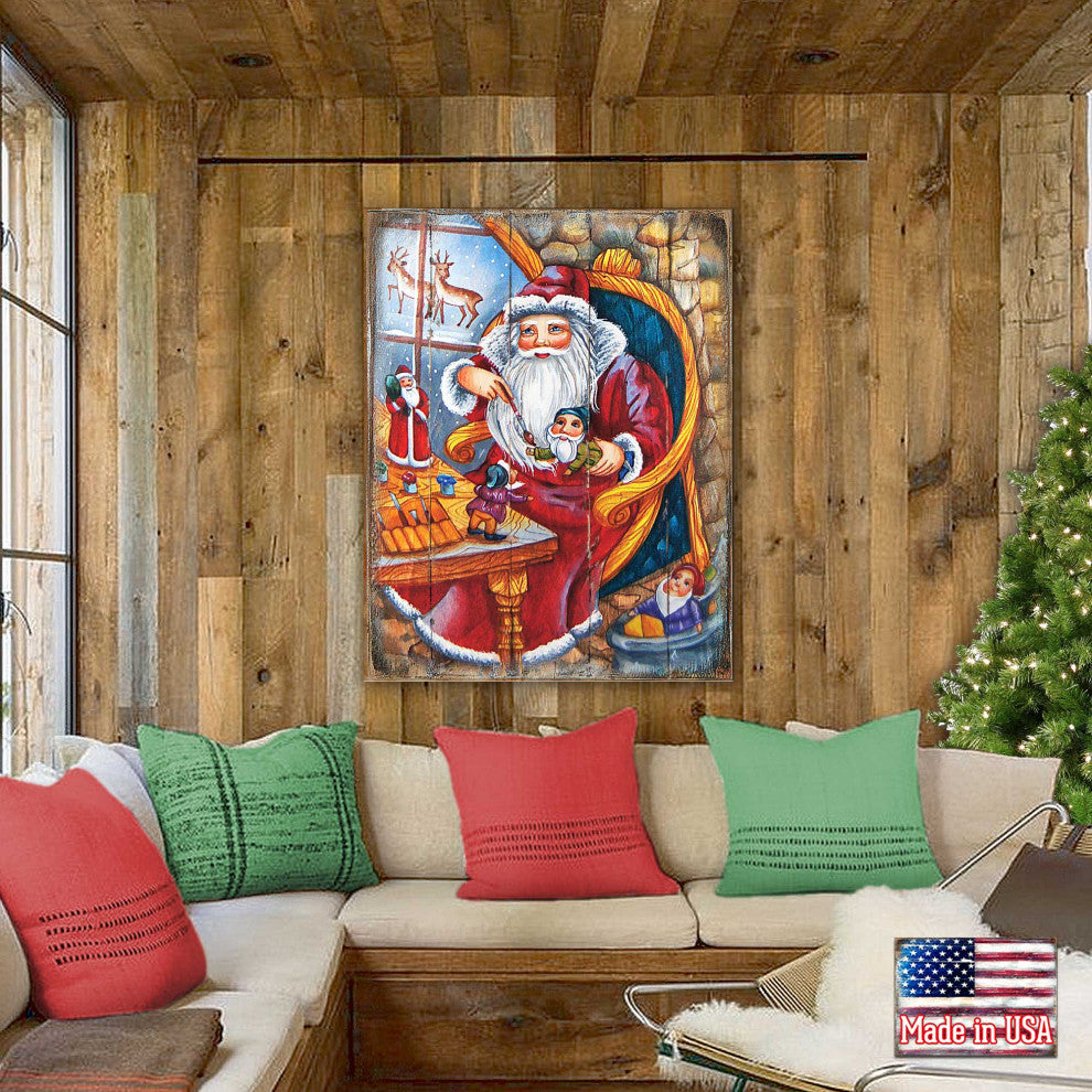 Christmas Workshop Santa Wooden Wall Art, Small 12x9