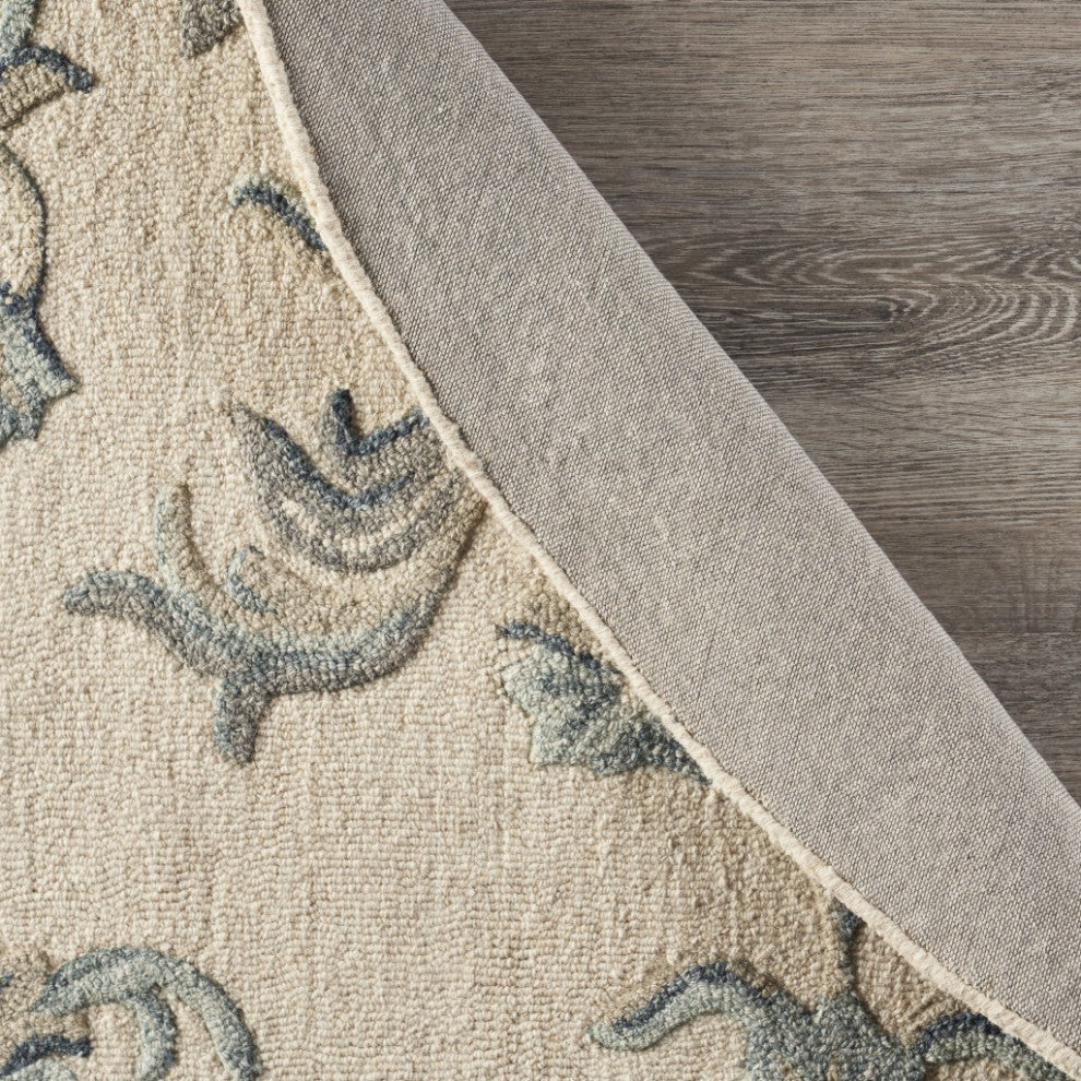 5" Round Beige and Blue Filigree Area Rug
