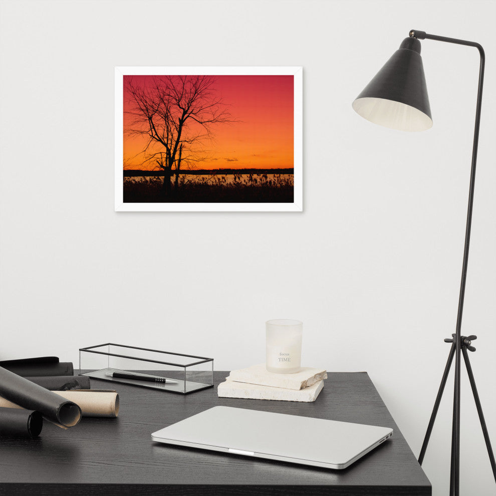 Burning Skies Rural Landscape Framed Photo Paper Wall Art Print, White, 12" X 16"