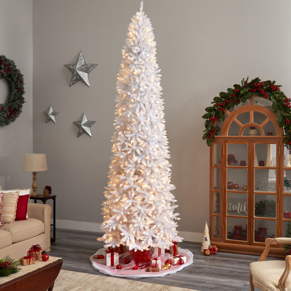 T3365 11 Slim White Artificial Christmas Tree With 950 Warm White LED Lights