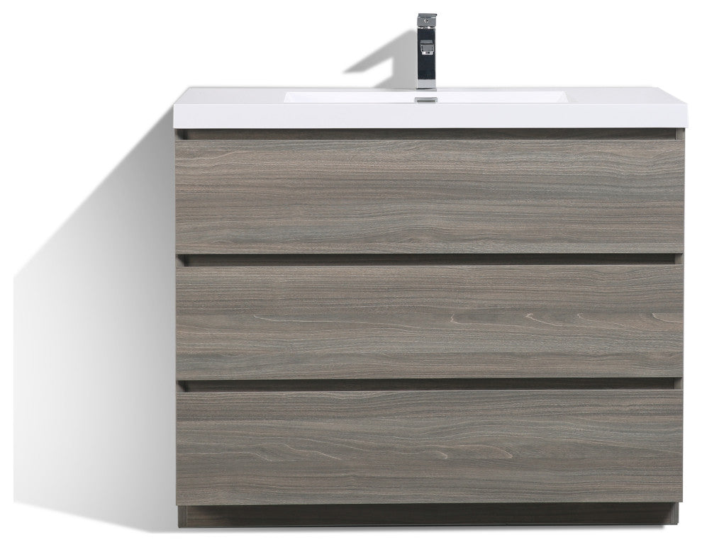Freestanding Bath Vanity with White Cultured Marble Top, Maple Grey, 42" X 20"