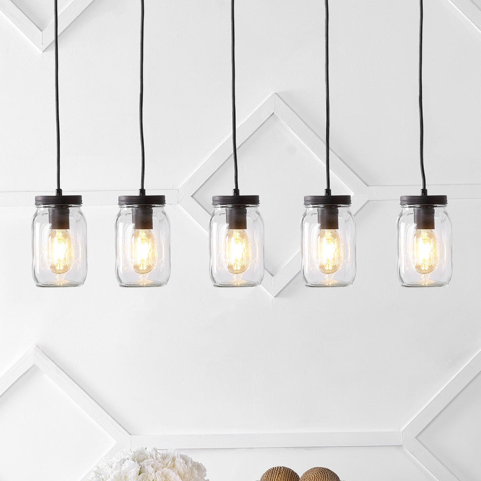 Gaines 1-Light Farmhouse Mason Jar LED Pendant, Oil Rubbed Bronze, Width: 33.25"