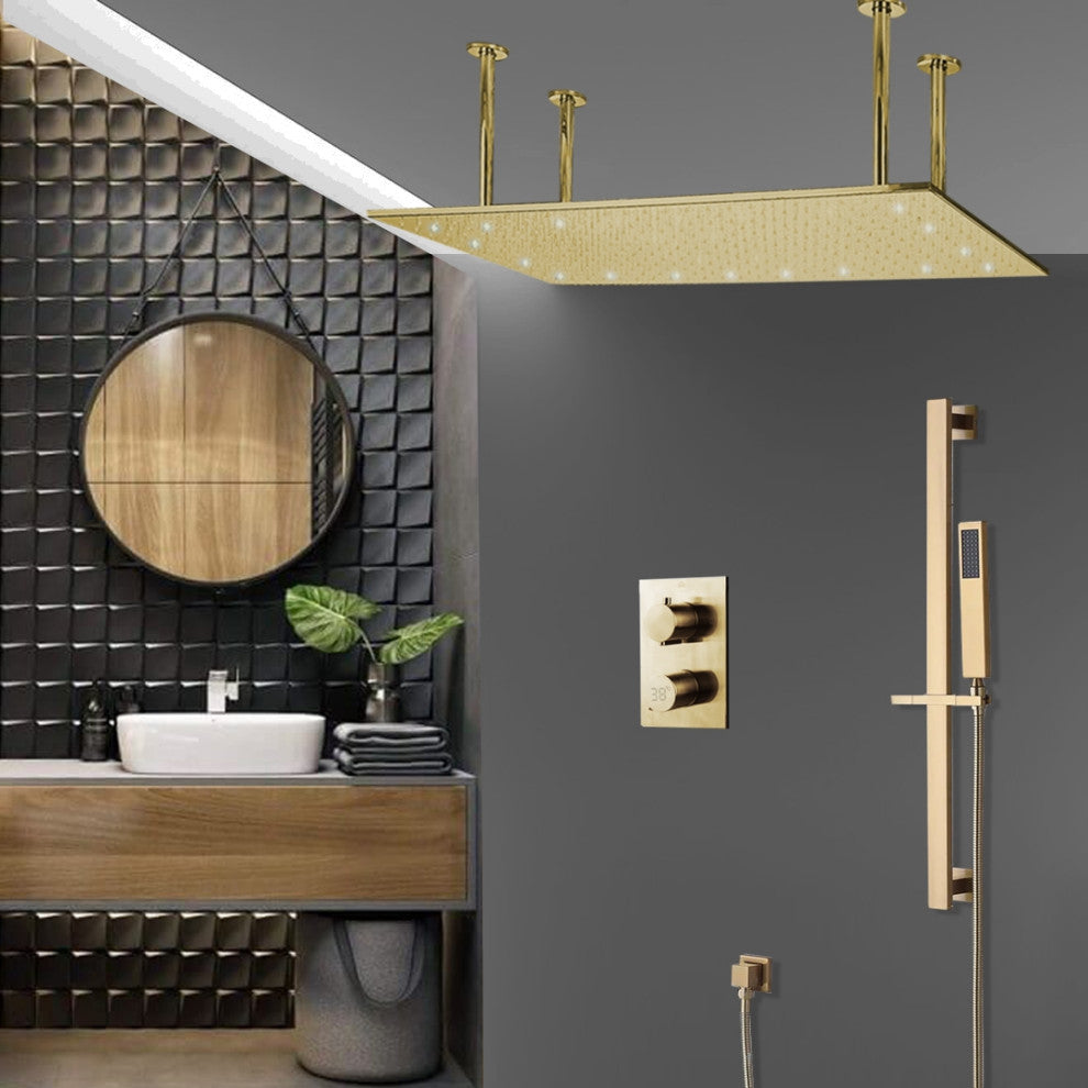 Led Gold 20*40" Ceiling Mount Rainfall Shower System With Handheld Shower