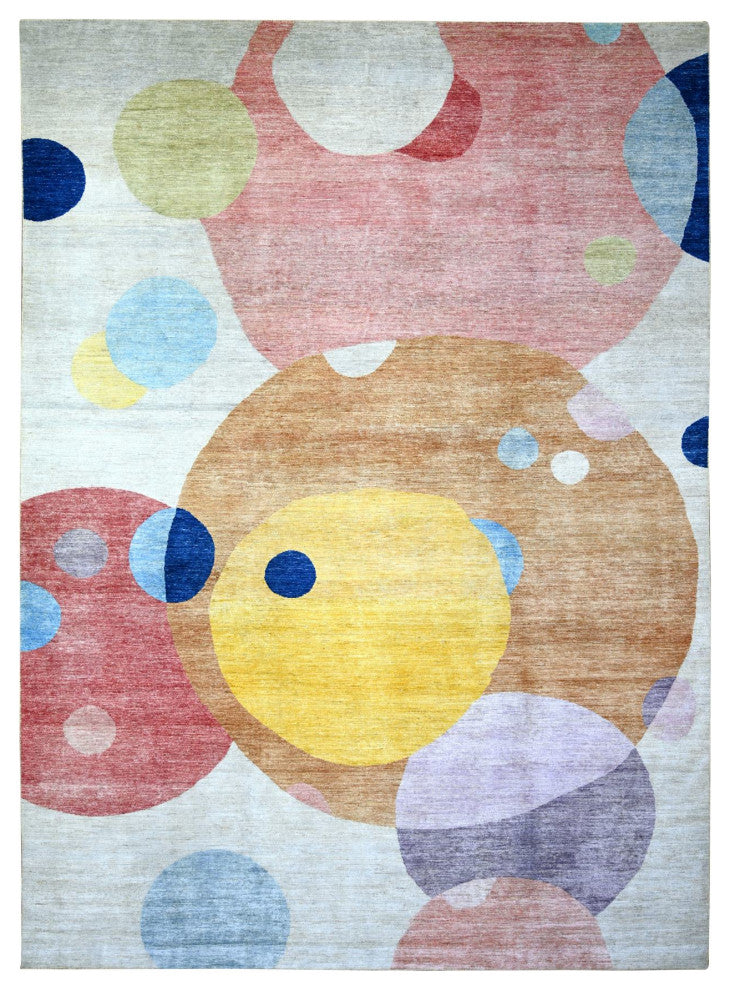 Colorful, The Circles Design 100% Wool Hand Knotted, Oriental Rug, 10'x13'9"