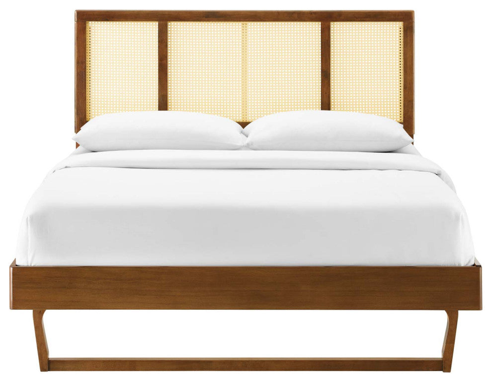 Platform Bed Frame, King Size, Wood, Brown Walnut, Modern Mid-Century, Bedroom