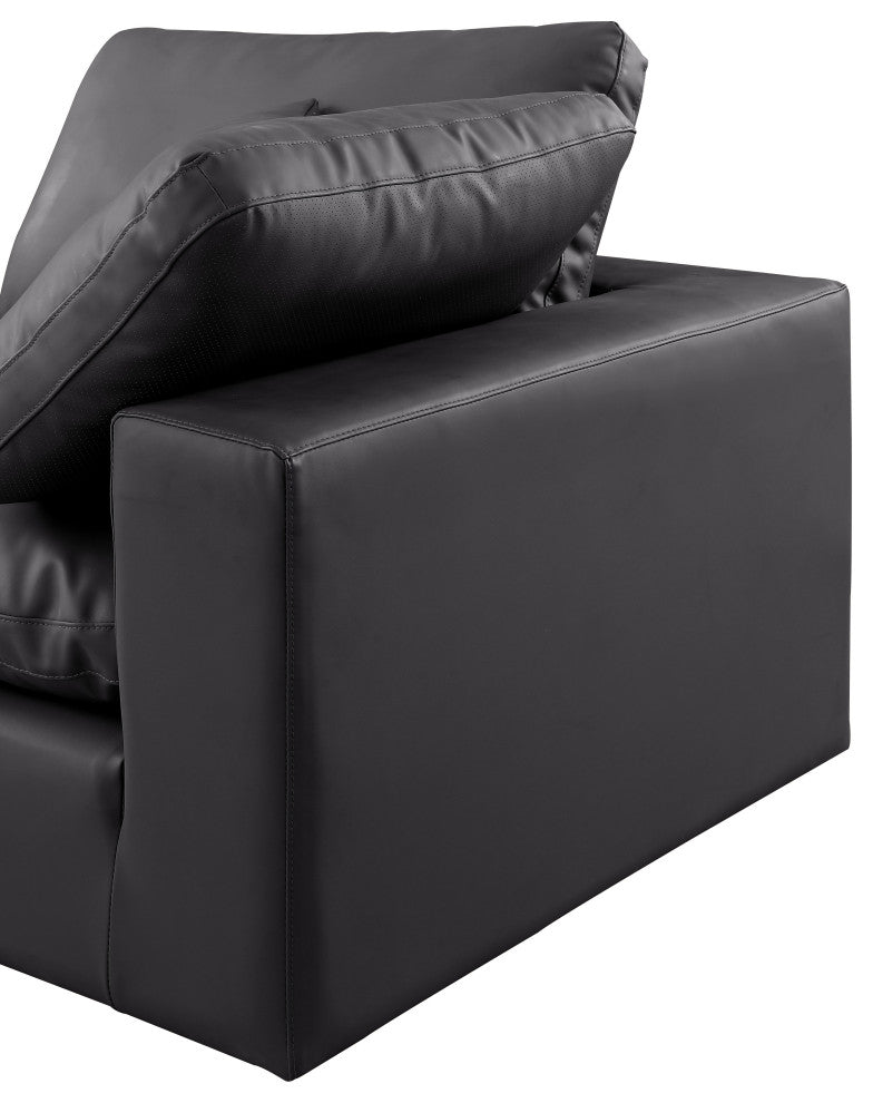 Comfy Upholstered Modular Sofa, Black, 4-Piece: 2 Armless Chair, 2 Corner Chair, Vegan Leather