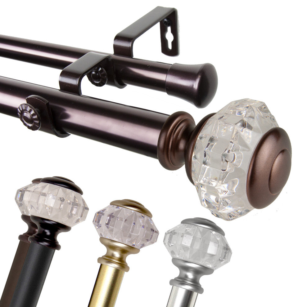 Lyla 1"D Double Curtain Rod, Bronze, 120-170"