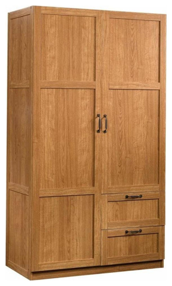 Bowery Hill Engineered Wood Wardrobe Armoire w/Hanging Rod in Highland Oak