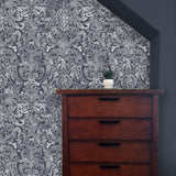 Antique Damask Wallcovering, Blue, Roll, Traditional