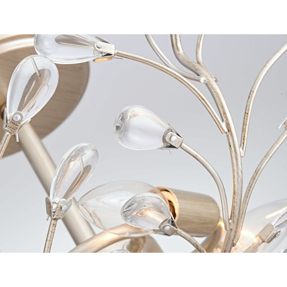 Grace 4-light Crystal Beaded 9-Branch Semi-Flush Mount, Brushed Silver-Ish Champagne