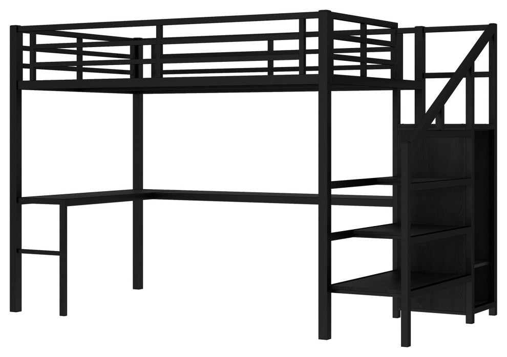 Gewnee Full Size Loft Bed with L-shaped Desk and USB