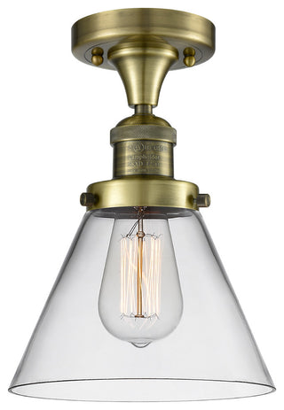 1-Light Large Cone 8" Flush Mount, Antique Brass, Glass: Clear