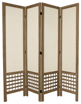 Wood Frame Folding Screen with Durable Fabric Shades and Open Lattice Design, Gray