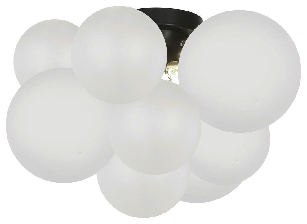 3 Light Matte Black Halogen Flush Mount w/ Frosted Glass