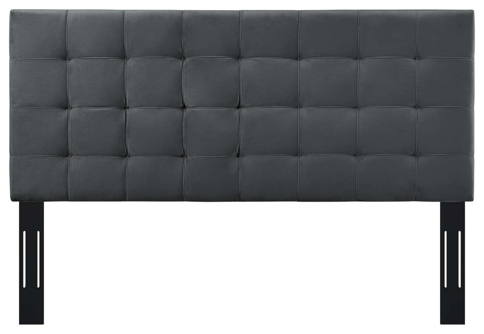 Modern Designer Full and Queen Size Tufted Headboard, Velvet Fabric, Grey Gray