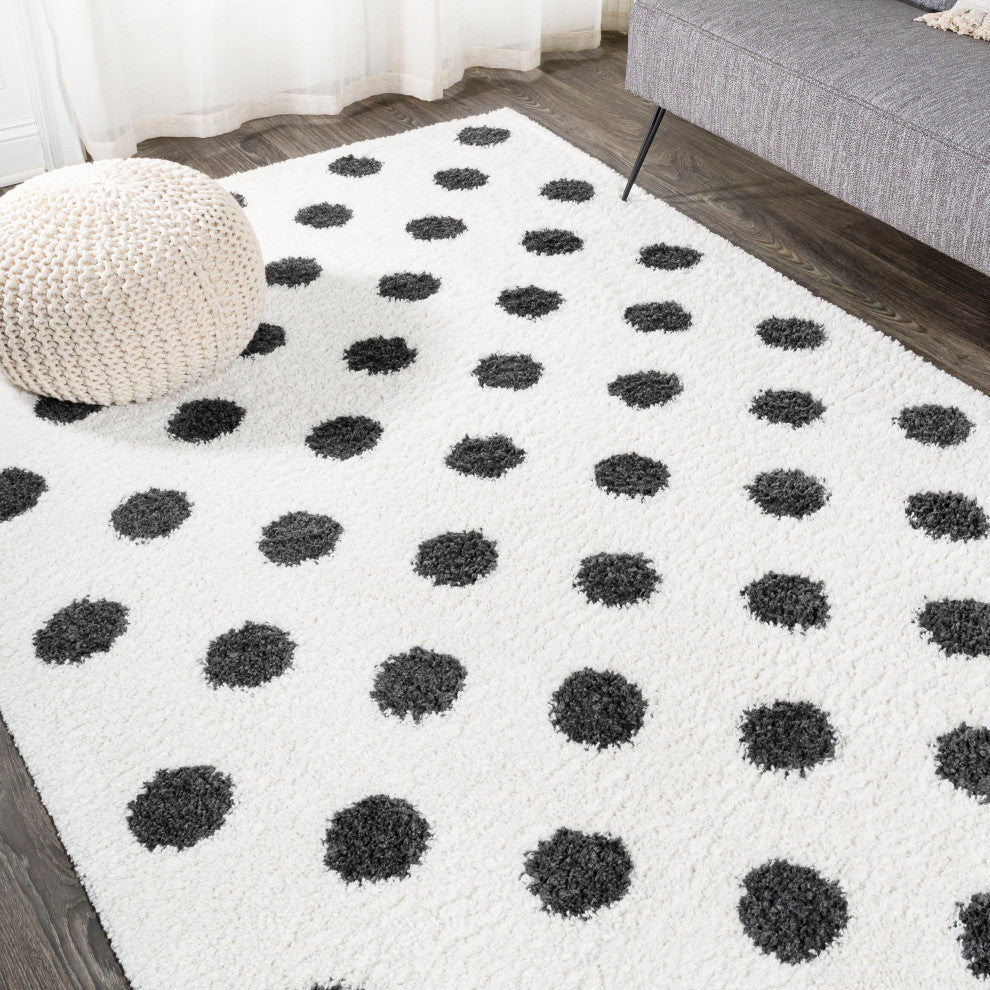 Pere Modern Charcoal Dot Shag, White/Black, 5'x8'
