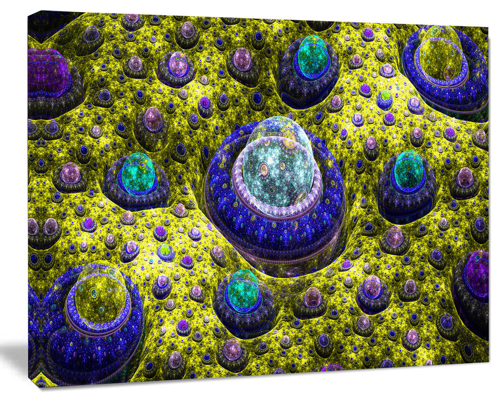 Yellow Fractal Exotic Planet, Oversized Abstract Canvas Art Print, 60x40