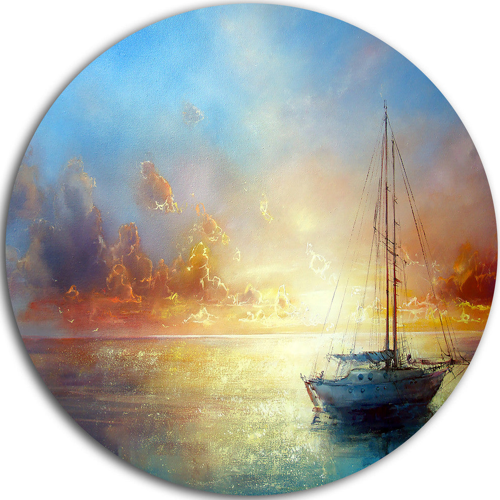 Seascape Pier, Seascape Painting Round Wall Art, 23"