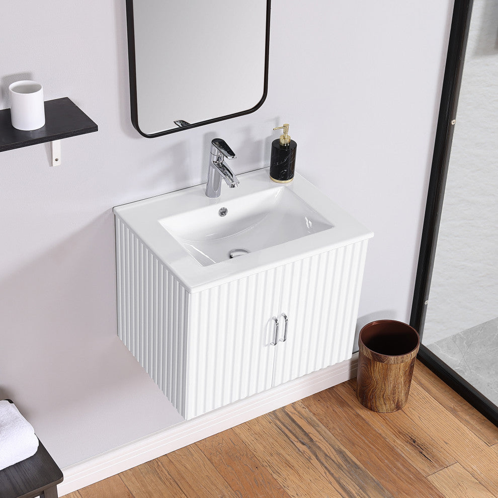 24" W x 19" H MDF Floating Bath Vanity, Integrated Ceramic Sink, White