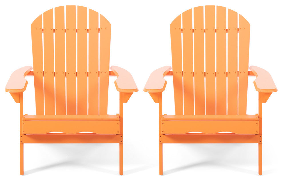 GDF Studio Milan Outdoor Rustic Acacia Wood Folding Adirondack Chair, Set of 2, Tangerine