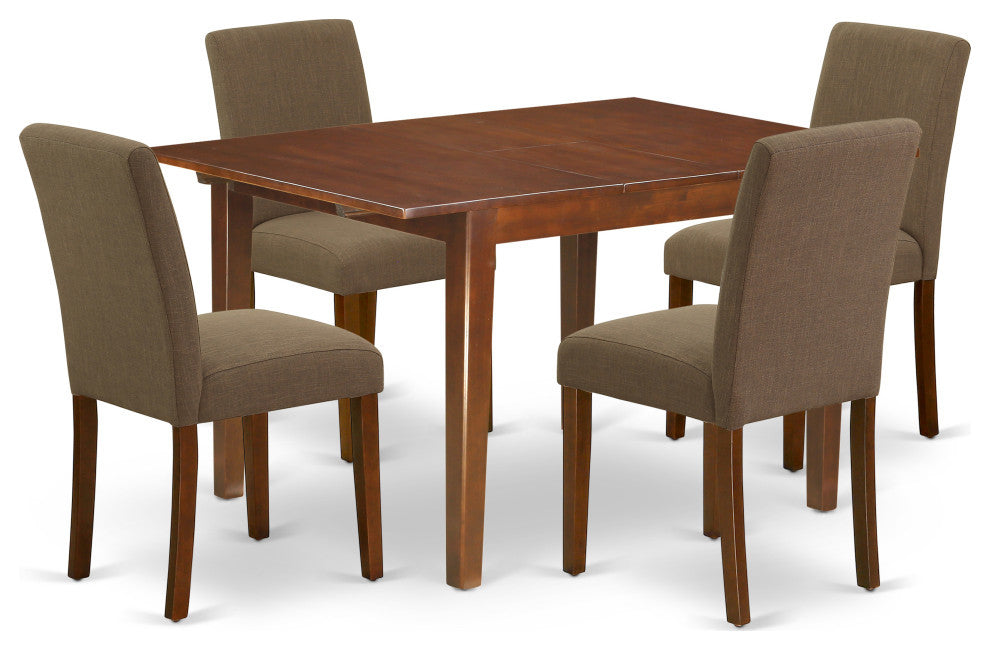 5Pc 42/54" Dining Table, 12, Self Storing Butterfly Leaf, Four Chair, Coffee