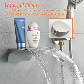 Single Handle Wall Mounted Waterfall Faucet With Handshower, Brushed Nickel