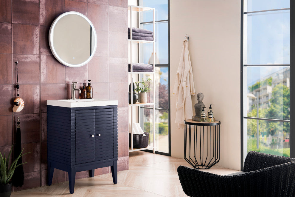 James Martin E213V24NVBWG Vanity Cabinet Navy Blue With White Glossy Countertop