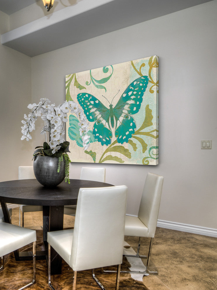 "Teal Butterfly" Painting Print on Wrapped Canvas