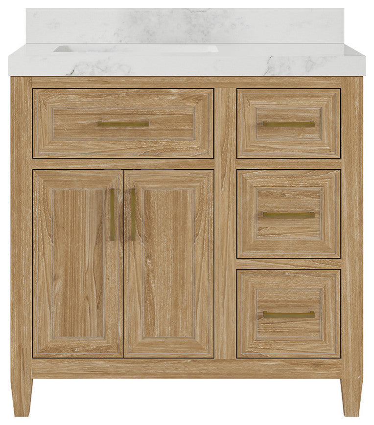 Santa Monica 36 Left Offset  Bath Vanity in Whitewashed Teak 2" Calacatta Nuvo